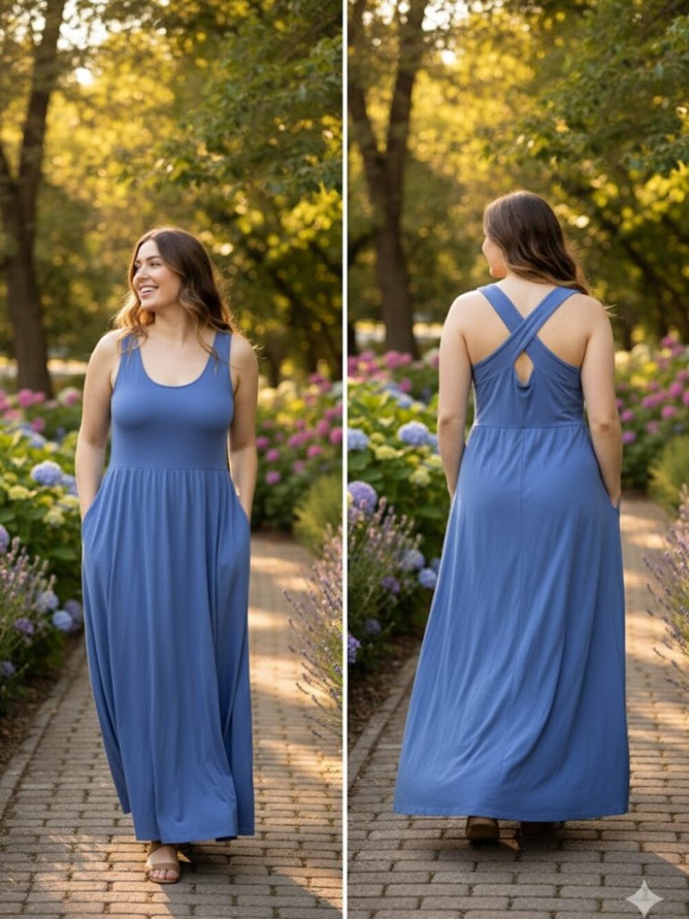 Pact Women XXL Sleeveless Maxi Dress - Dusty Blue Organic Cotton - Built-in Bra